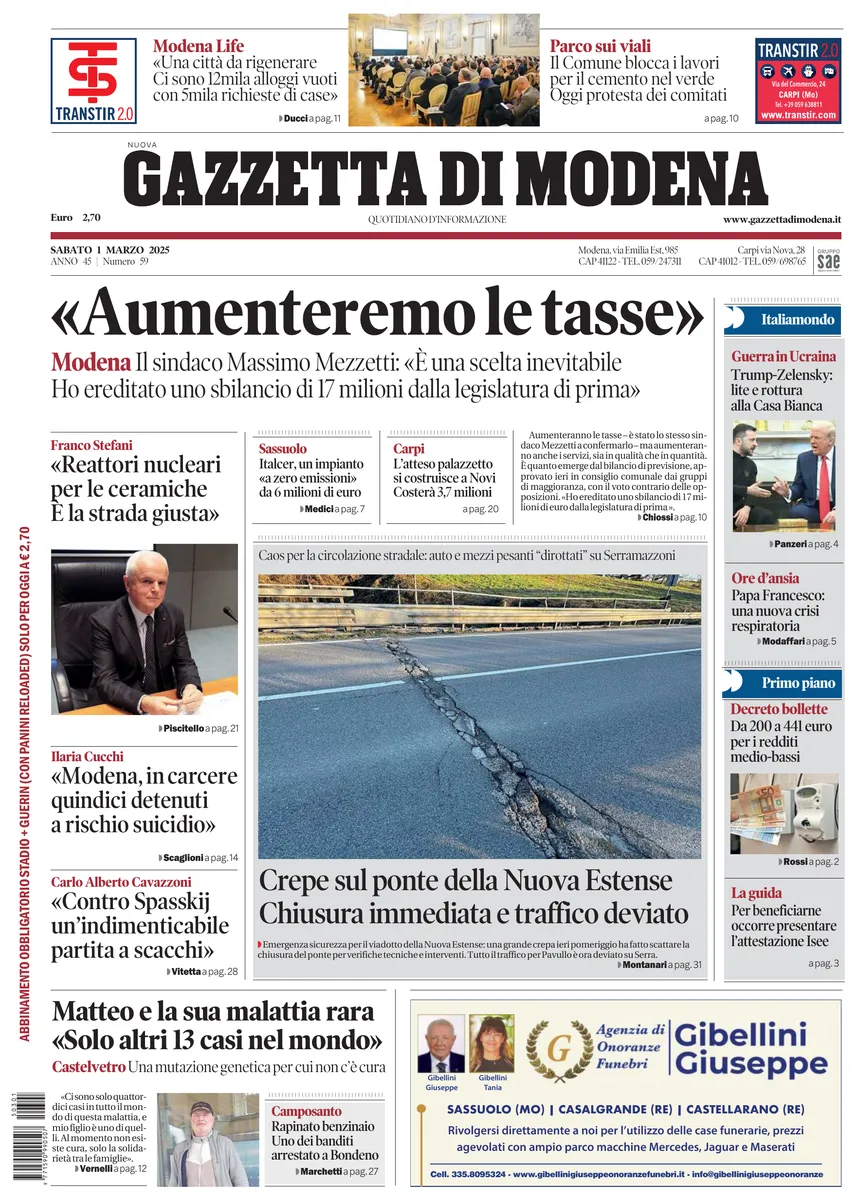 Prima-pagina-gazzetta di modena-oggi-edizione-del-2025-03-01